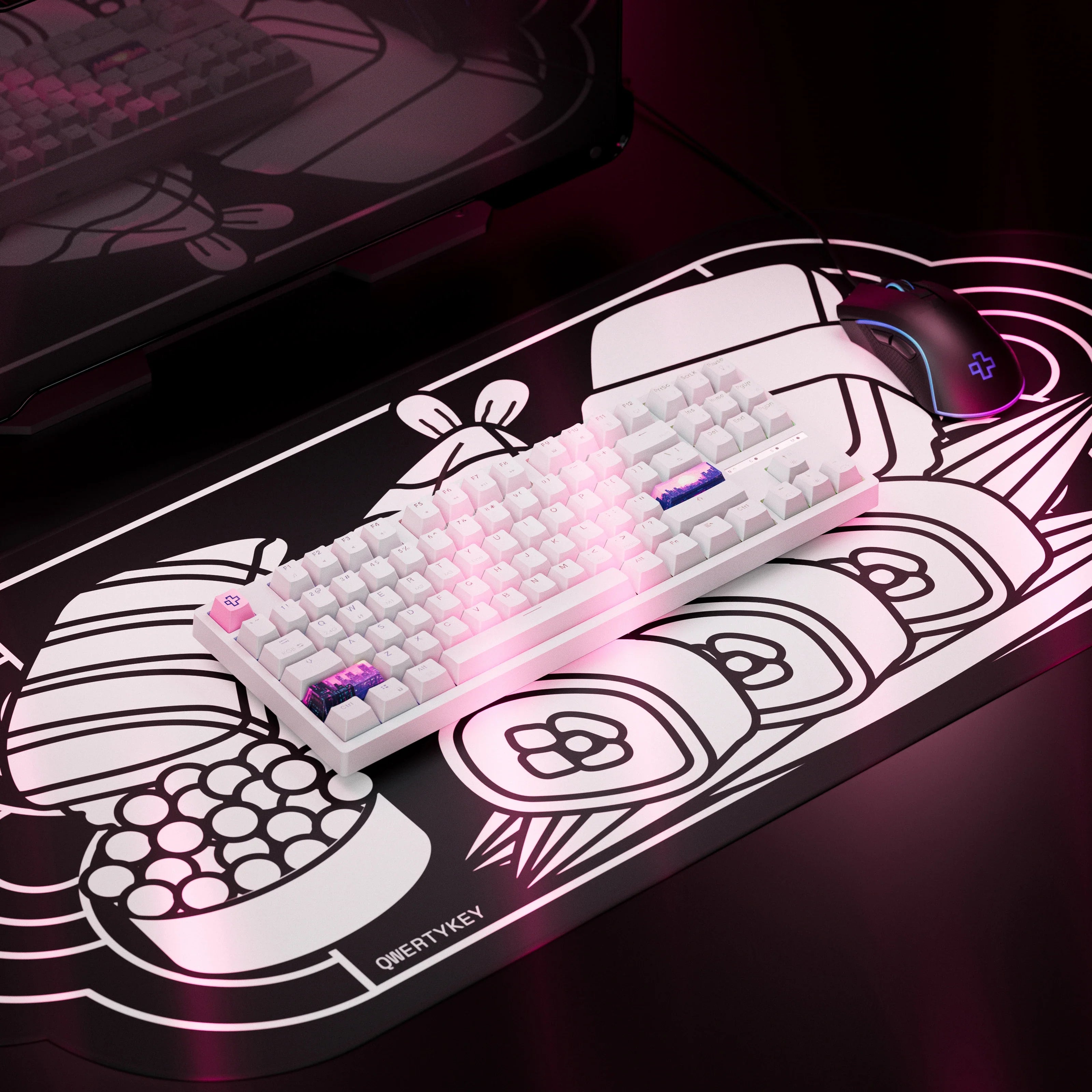 QwertyKey H87, biała - bezprzewodowa klawiatura mechaniczna gamingowa, Hotswap, RGB