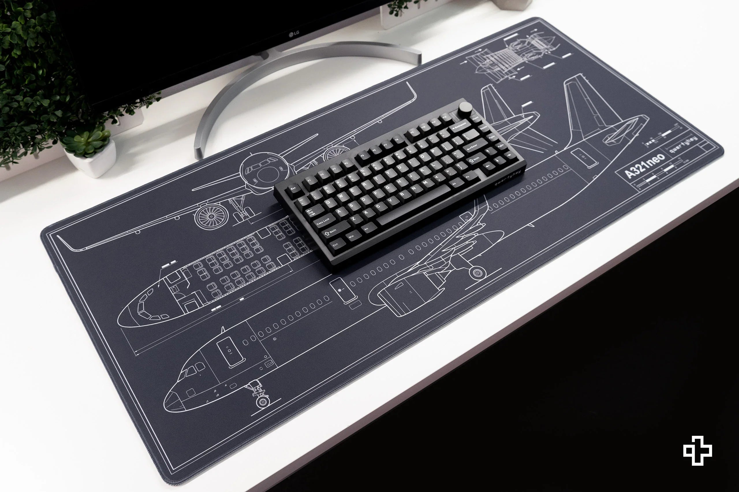Deskmat / podkładka pod mysz Plane Blueprint, 4 mm, obszyte krawędzie