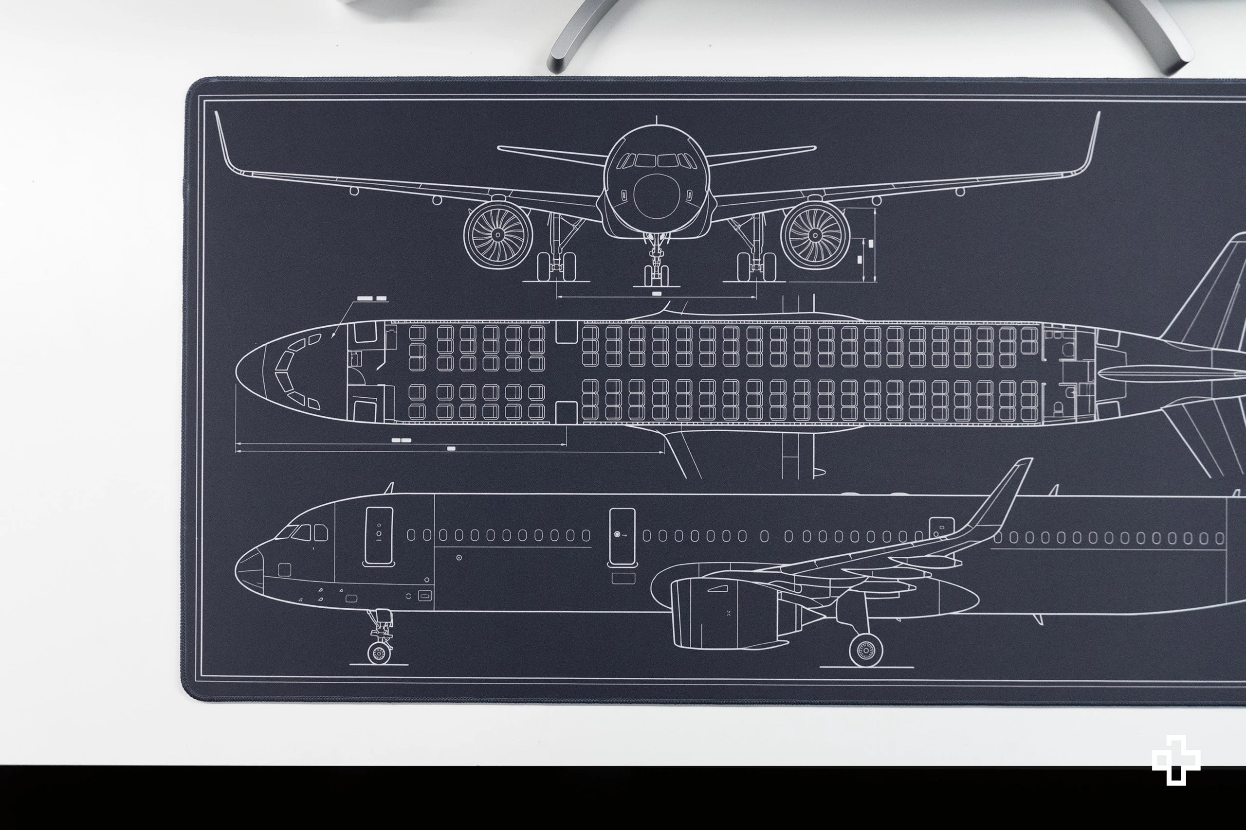 Deskmat / podkładka pod mysz Plane Blueprint, 4 mm, obszyte krawędzie