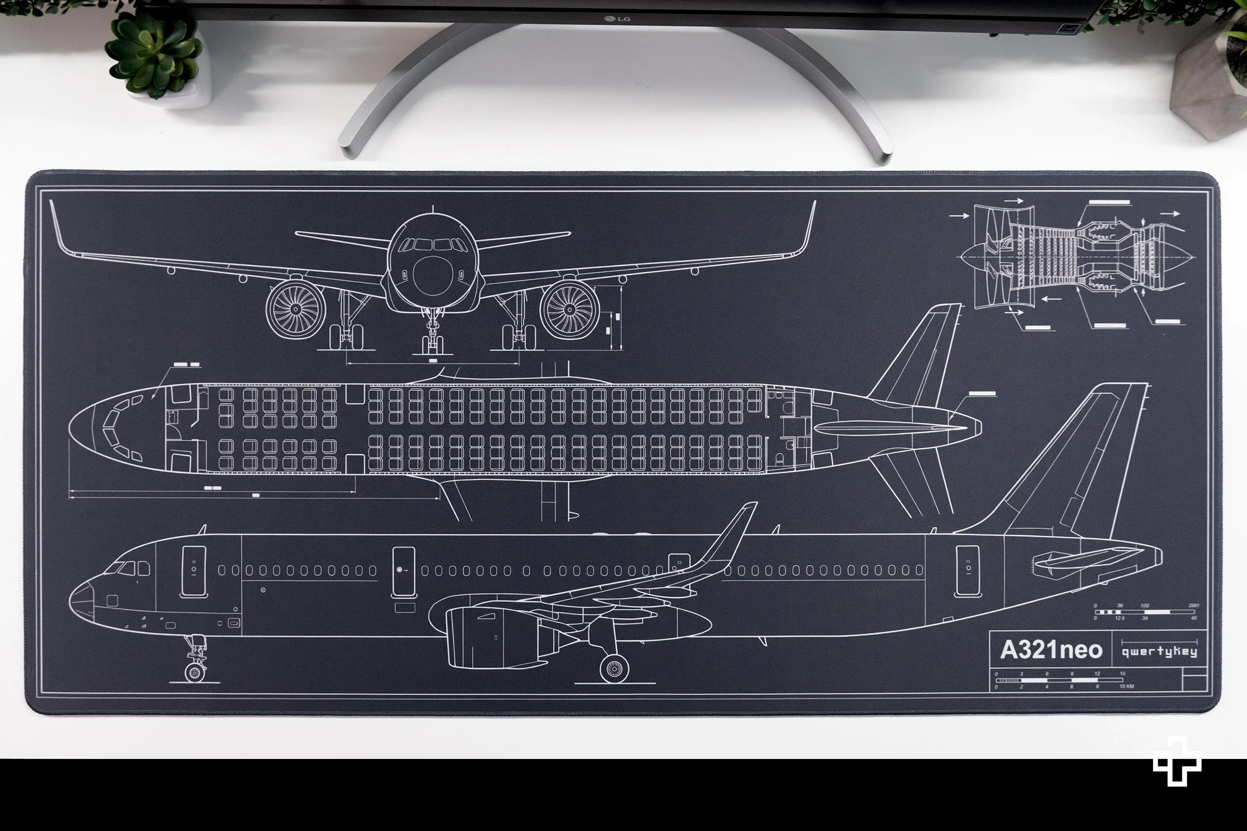 Deskmat / podkładka pod mysz Plane Blueprint, 4 mm, obszyte krawędzie