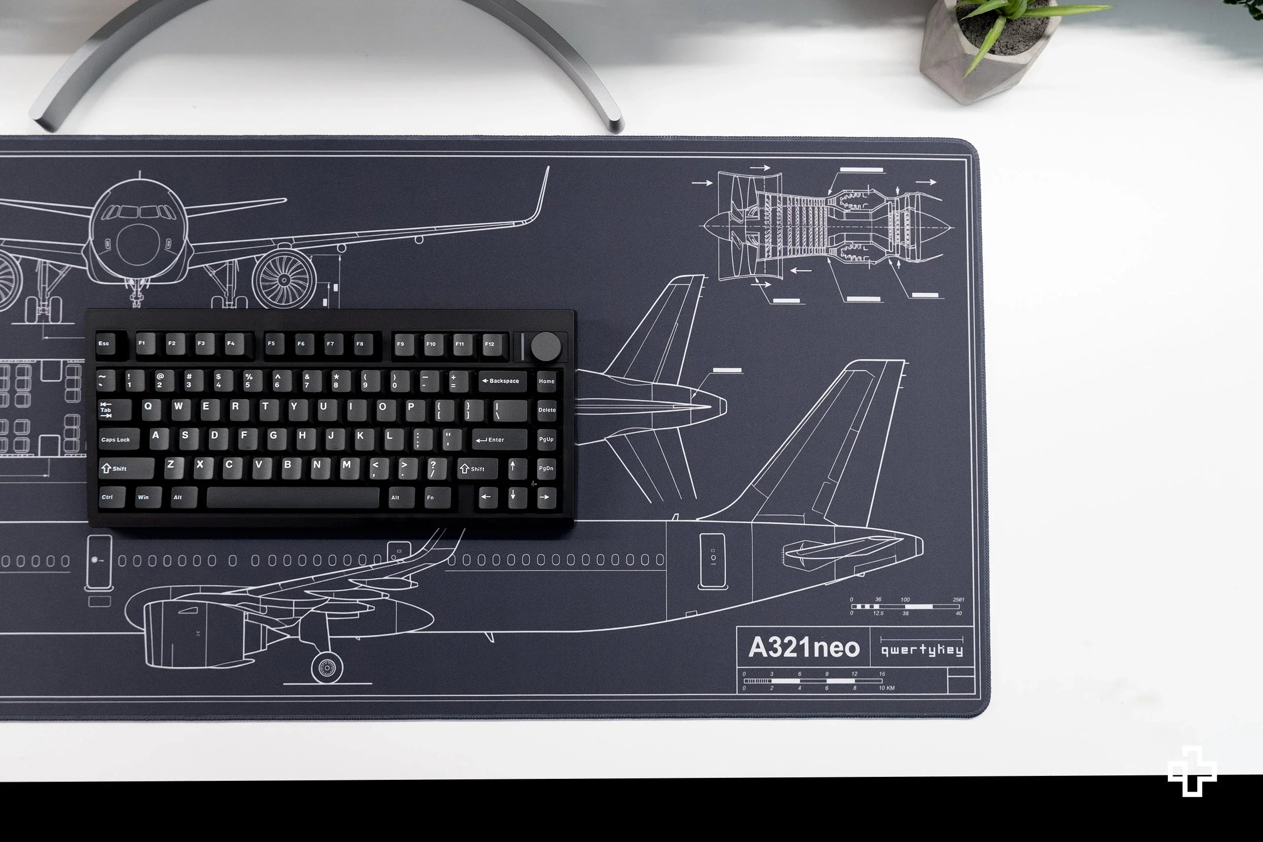 Deskmat / podkładka pod mysz Plane Blueprint, 4 mm, obszyte krawędzie