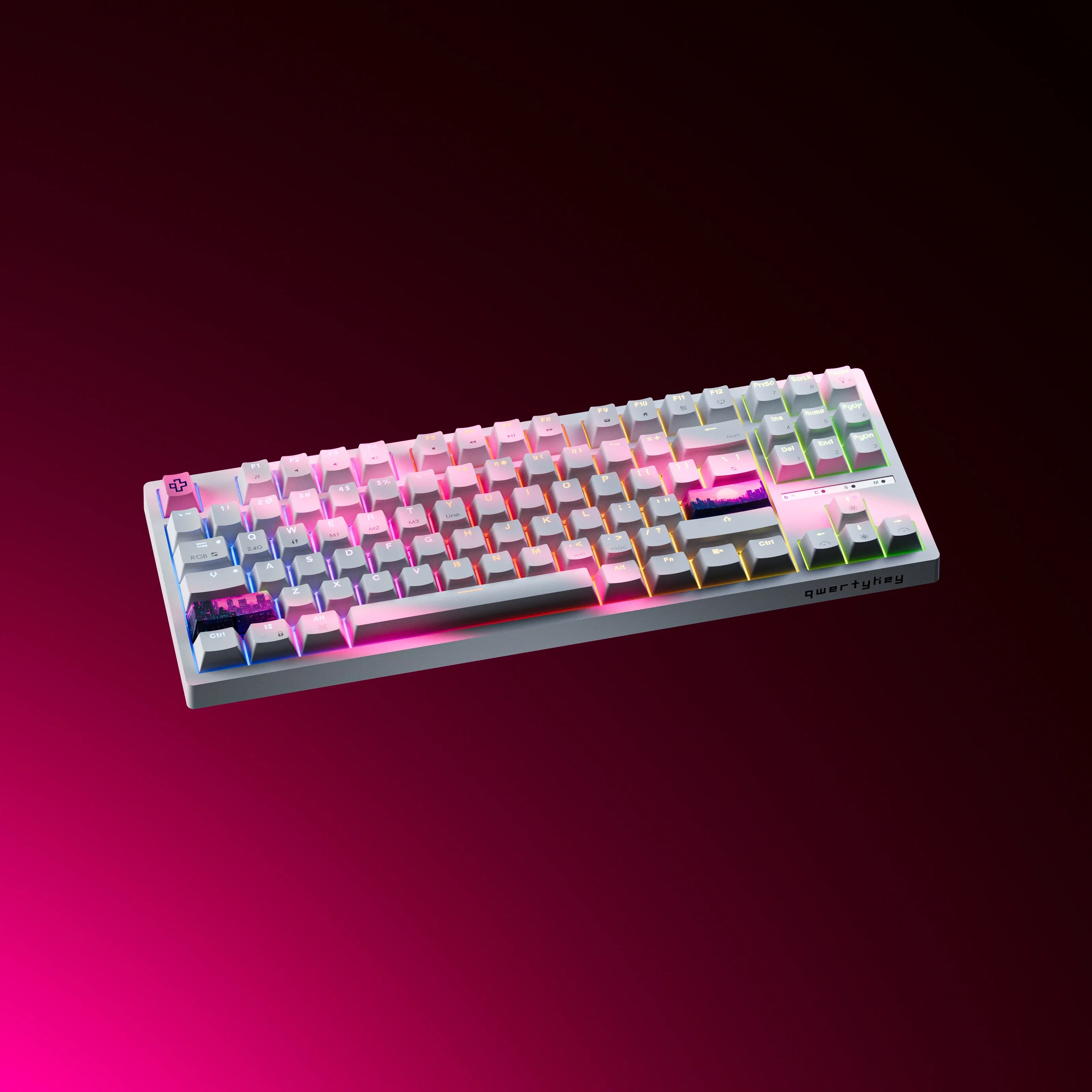 QwertyKey H87, biała - bezprzewodowa klawiatura mechaniczna gamingowa, Hotswap, RGB