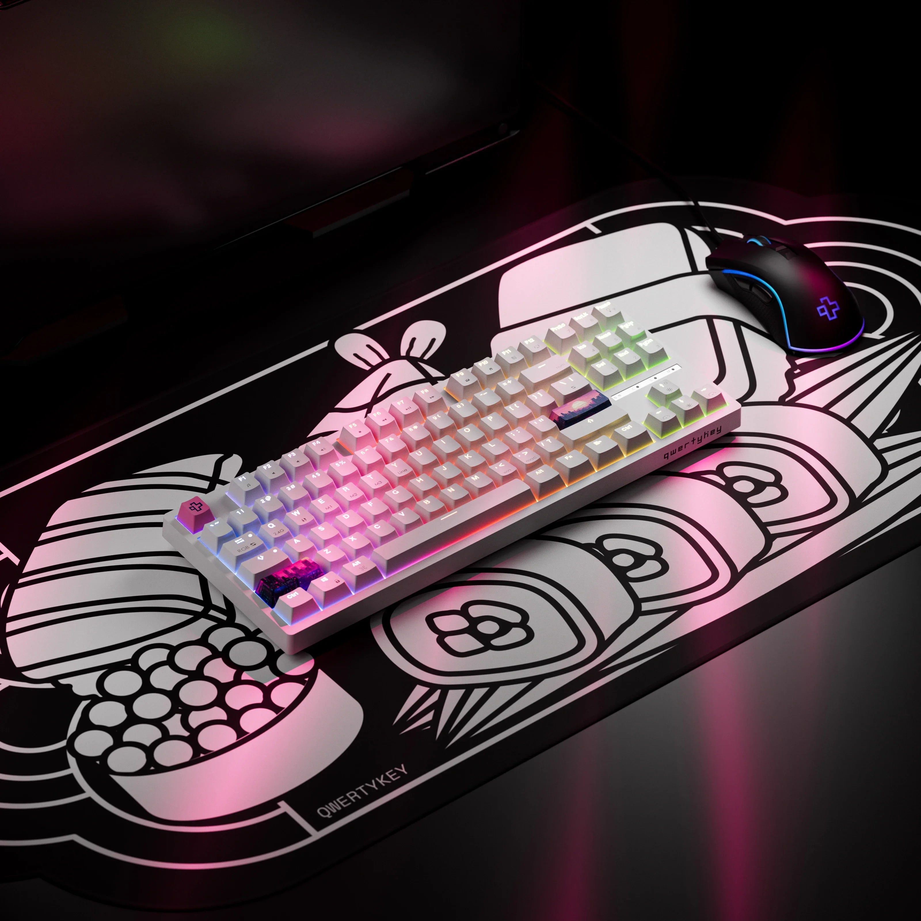 QwertyKey H87, biała - bezprzewodowa klawiatura mechaniczna gamingowa, Hotswap, RGB