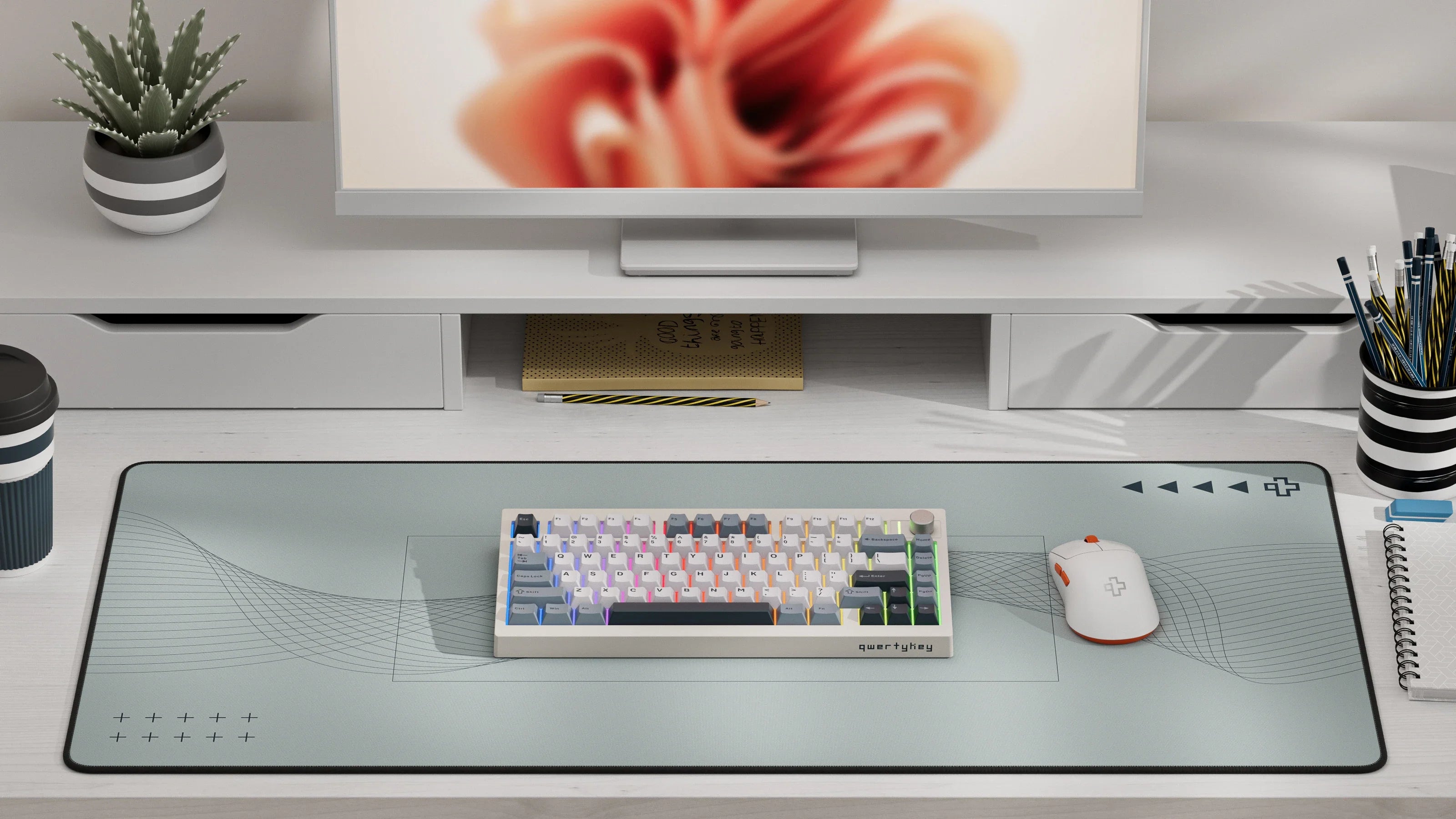QwertyKey75 Pro V2 biała Web Software - bezprzewodowa klawiatura mechaniczna gamingowa, Hotswap, RGB, gasket mount