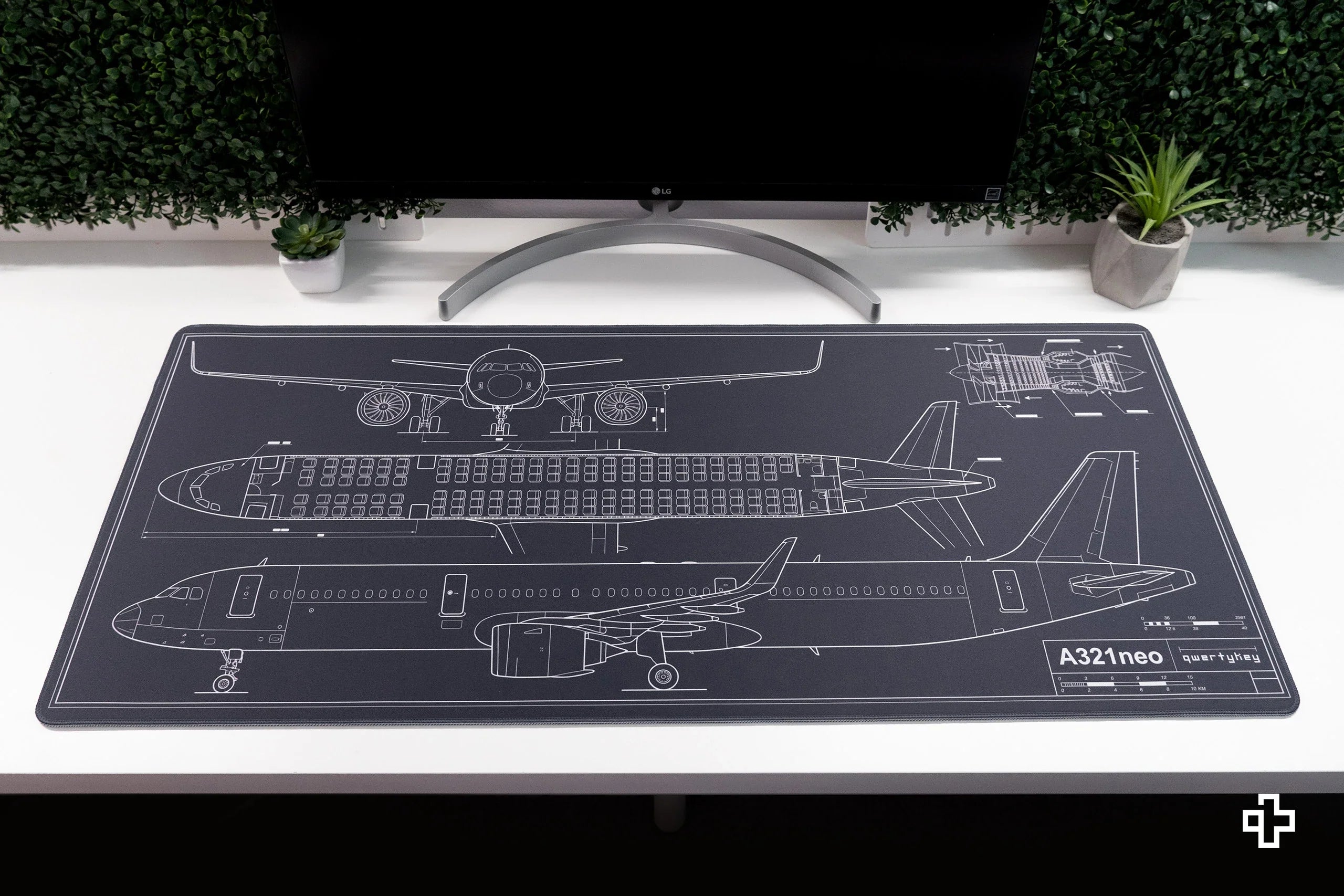 Deskmat / podkładka pod mysz Plane Blueprint, 4 mm, obszyte krawędzie